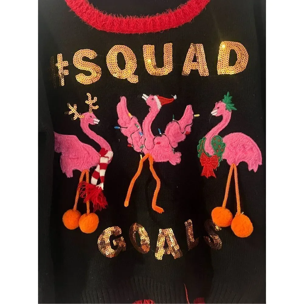United States Sweaters #squad goals Holiday ugly Christmas Flamingos Sweater - Picture 2 of 7